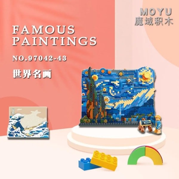 Creative Art Van Gogh Paintings The Starry Night MOC The Great Wave of Kanagawa Micro Building Blocks