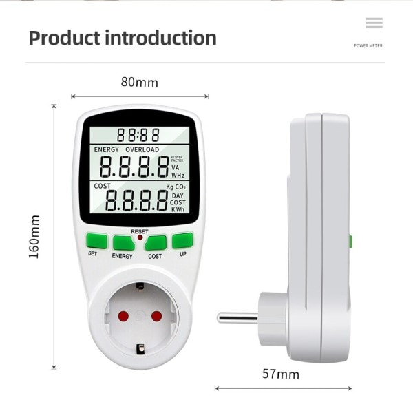 Elektrisitet Strøm Måler Wattmeter LCD Energi Måler Socket Elektrisk Tester