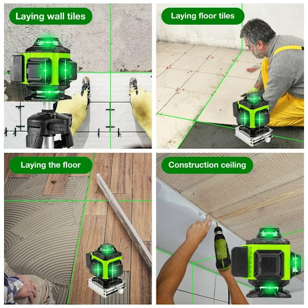 360° Selvnivellerende Laser Level Instrument med 3000mAh Batteri Høy Power Grønn Laser