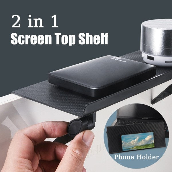 2 In 1 TV Skjerm Topp hylle Rekk Justerbar Datamaskin Monitor Skrivebord Stativ TV Rack Lagring Rack