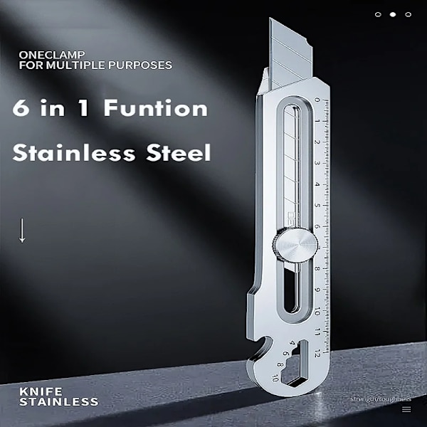 Multifunktionell Utility Kniv 6 in 1 Rostfritt Stål Pappersvaror All Purpose Cutter Flask Plåt öppnare