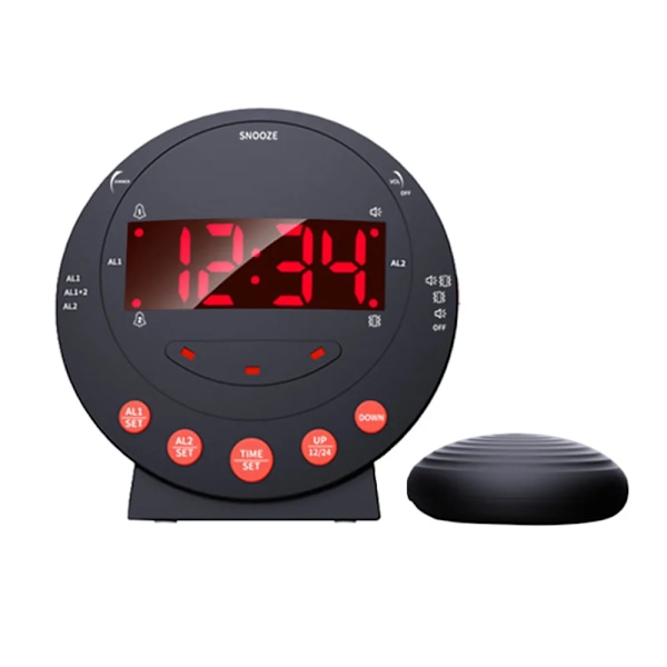 Högt vibrerande alarm klocka med säng shaker blixt ljus ljusstyrka justerbar snooze dubbel alarm inställning