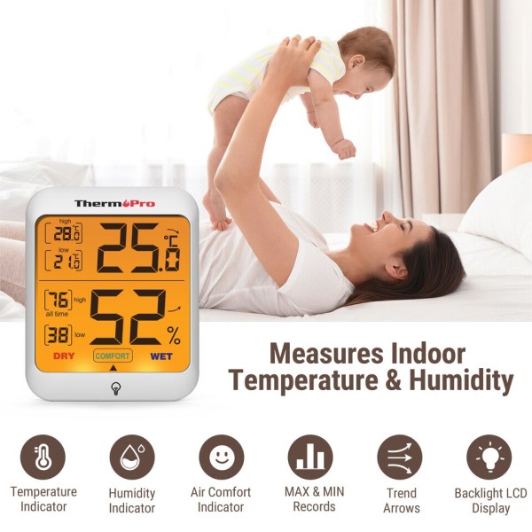 Digital Innendørs Rom Termometer Hygrometer Temperatur Fuktighetssensor