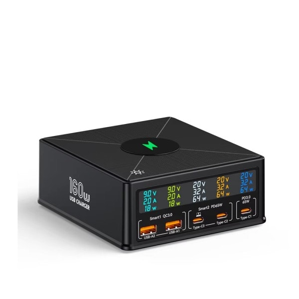 160W 5 porter USB lader Staion 15W Trådløs lading