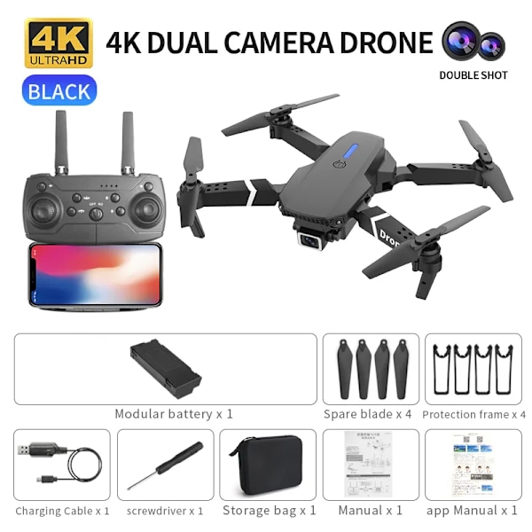 Professionell Drone E88 4k vidvinkel HD kamera WiFi fpv höjd Hold Fullbar RC quadrotor helikopter