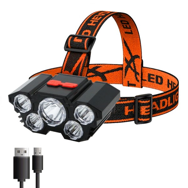 Usb Oppladbart Innebygget Batteri 5 Led Strong Hovedlykt Super Lysst Hodemontert Lommelykt