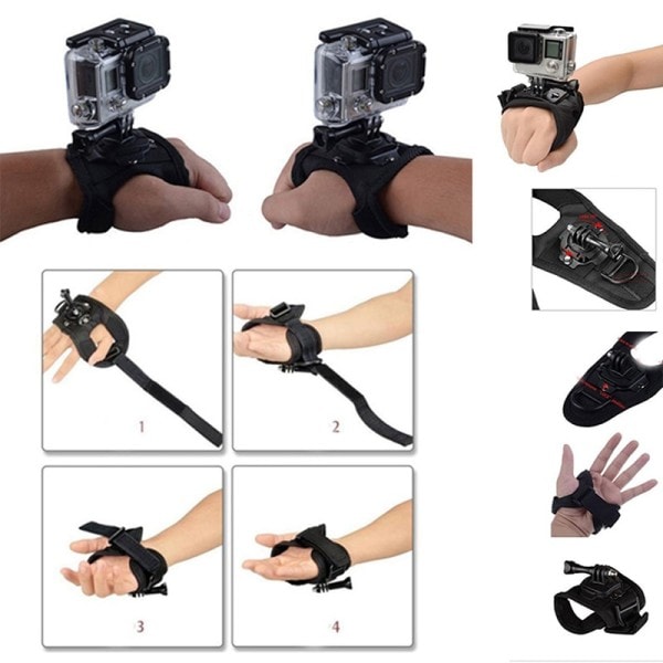 360 grader Håndled Band Arm Rem Bælte Stativ Mount til GoPro Hero 8/7/6/5/4/3+/2 Kamera Næve Adapter