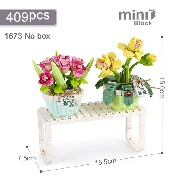 Mini rakennus palikat kukat teetä kasvi kimppuja ruukku kasvi mallit kootut lelut