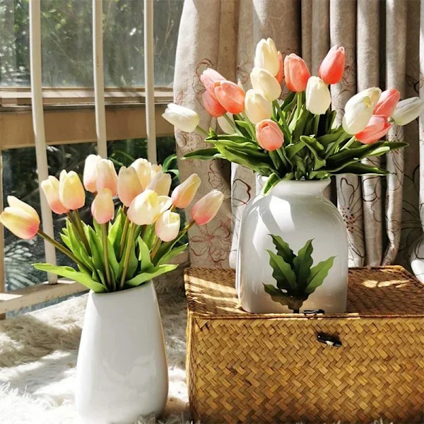 5 stykker tulipan kunstige blomster ekte touch bukett falske blomster dekorasjon
