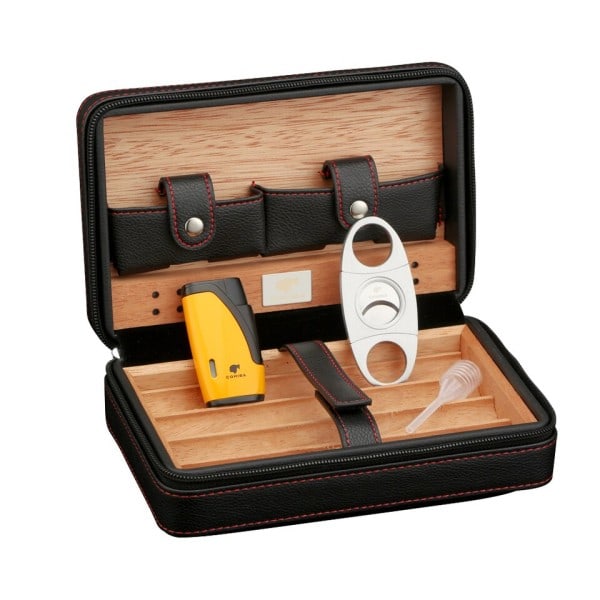 Humidor cigar æske rejse cigar etui læder ceder træ cigar humidor æske