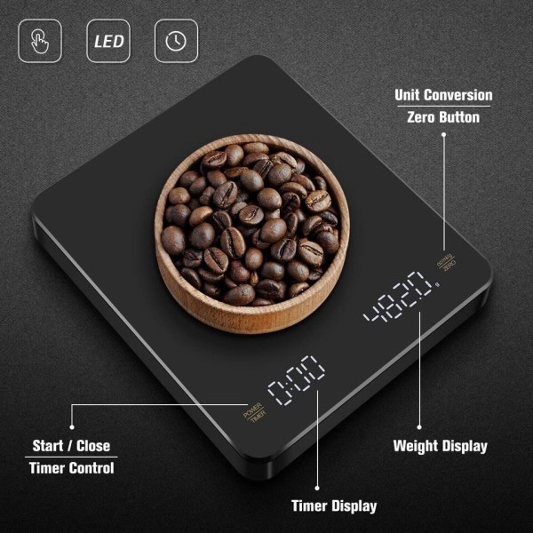 Bärbar Elektronisk Våg Dropp Kaffe Hög Precision Timing Hem Kök Våg LED Display