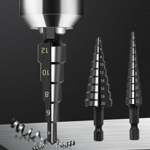 3st HSS Rak Spår Steg Bor Bit Set Titanium Belagd Trä Metall Hål Cutter Kärna Borr Bit Set