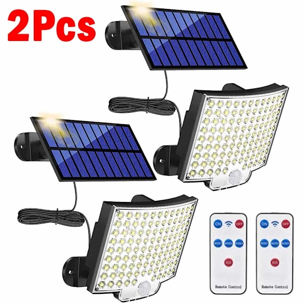 2 deler 106LED Solar Lys Utendørs Vanntett med Bevegelsessensor Fomlys Fjernkontroll 3 Modi for Terrasse Garasje Bakgård Solar Lampe