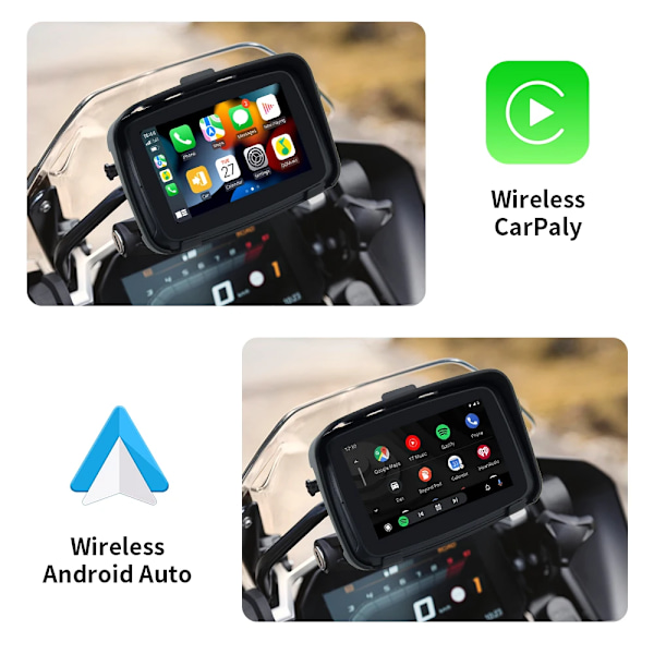 Bärbar Motorcykel Trådlös Android Auto Monitor