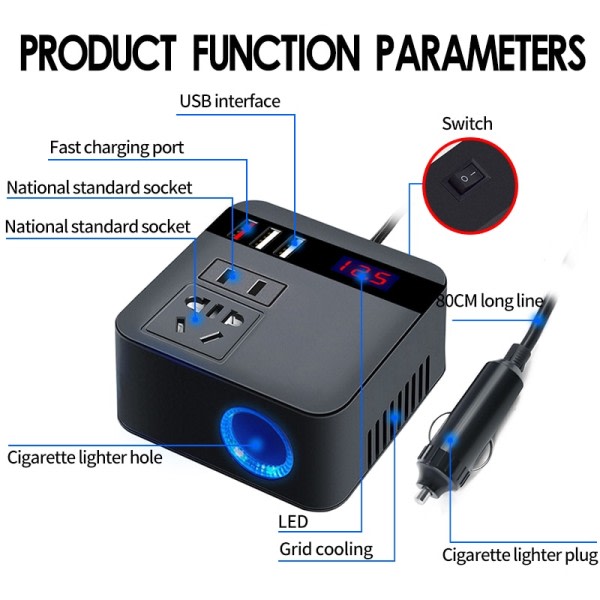 Auto Invertteri 150W 12V/24V DC 220V AC savuke sytytin virta syöttö invertteri adapteri