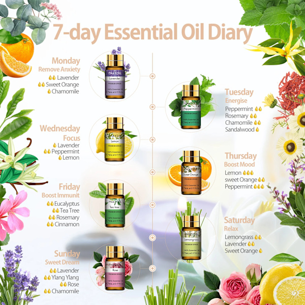 Rena Eterinella Oljor 15 bitar Gåva Set Naturlig Växt Aroma Eterisk Olja Diffuser Eukalyptus Vanilj Mynta Lavendel Ros Te Träd Olja