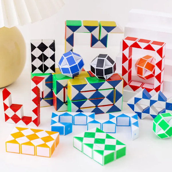 6 bitar Folding Magic Snake Linjal Pussel Antistress Kub Utbildnings leksak