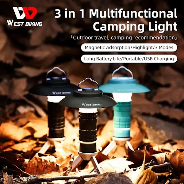 Kannettava Camping Light 3 In 1 Monitoiminen ulkona LED taskulamppu USB lataus hätä lamppu riippuva teltta valo