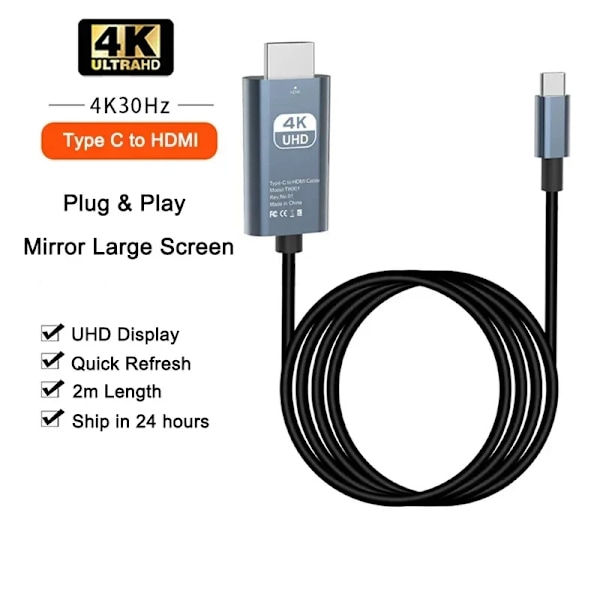 4K 60Hz USB C till HDMI Kabel Typ C Adapter HDTV Omvandlare Kabel