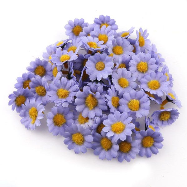 100 st  2,5 cm Mini Daisy Dekorativ Blomma Konstgjord Side Blommor Fest Dekoration Hem Inredning