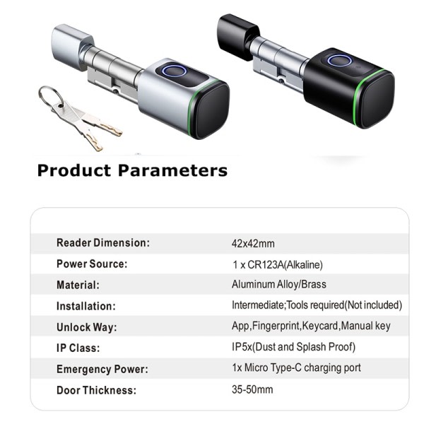 Smart Electronic Dør Lås med DIY Cylinder Core Fingerprint APP nøgler IC Card Lås op