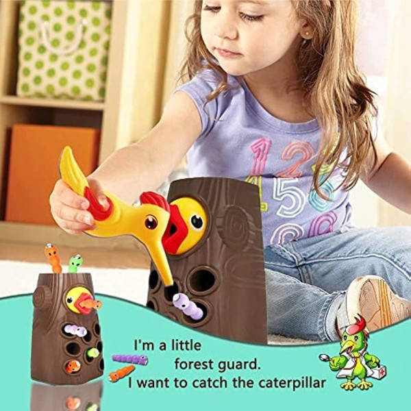 Montessori Leker Magnetisk Hakkespett Fangende orm Spill for 2 3 År Jenter Gutter Baby Fin Motor Skills Småbarn Leketøy