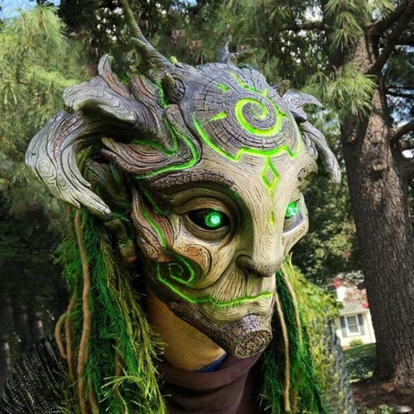 Huvudbonader Full Ansikte Halloween Snygg Monster Skog Elf Mask Bar Haunted Hus Rekvisita Män