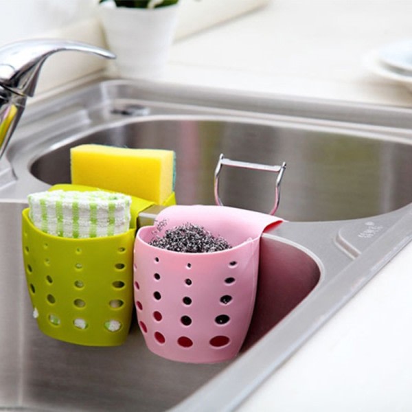 Køkken opbevaring afløb kurv vask holder justerbar sæbe svamp hylde dobbelt  sadel stil afløb stativ 21d6 | Fyndiq