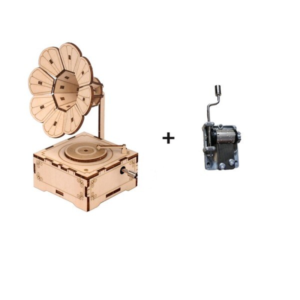 DIY 3D Trä pussel fonograf Musik Låda Modell Kit Leksaker för barn