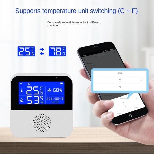 WiFi Temperatur Fugtighed Sensor LCD Skærm Smart Life Fjernbetjening Monitor Indendørs Termometer Hygrometer