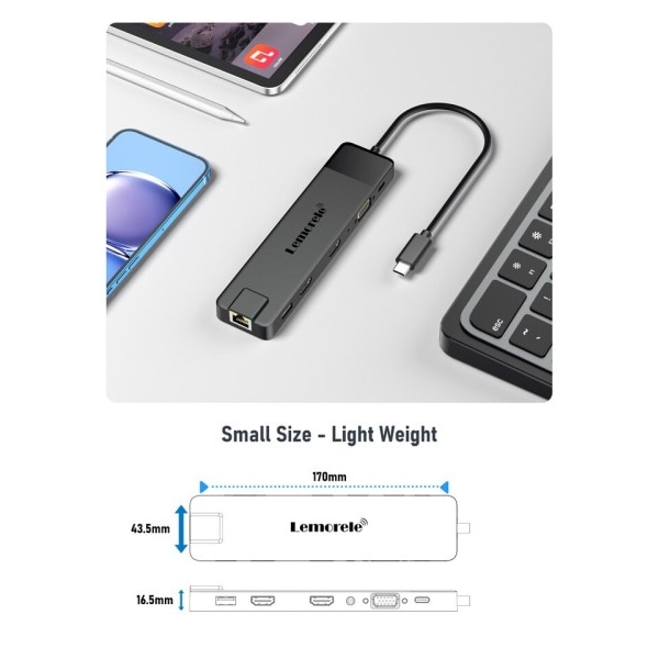 USB C keskitin Gigabit telakka VGA USB tyyppi C keskitin