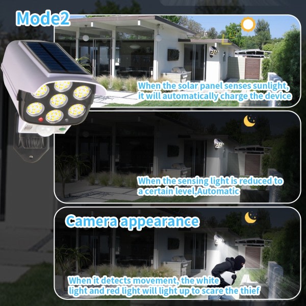 77 LED'er Udendørs Solar Lys Bevægelse Sensor Sikkerhed Dummy Kamera Trådløs P65 Vandtæt Solar Lampe