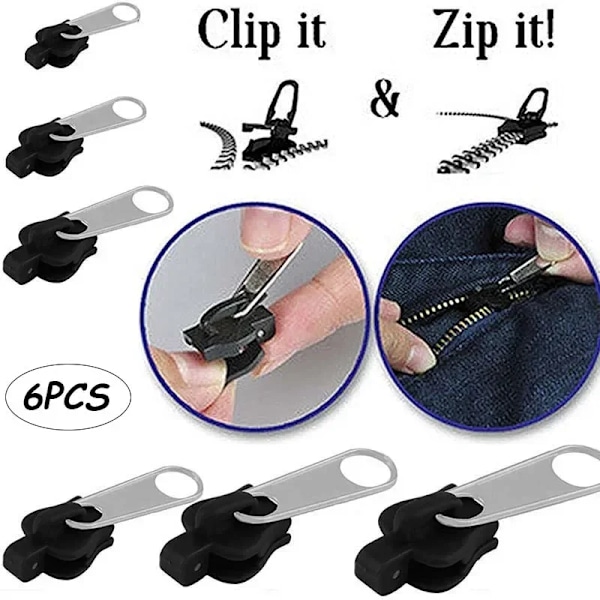 6 bitar Universal Instant Fix Zipper 3 Sizes Repair Kit