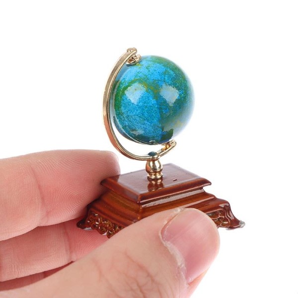 Mini Metal 1:12 Skala Vintage Blue World Globe Miniatyr Dockhus Möbler Vardagsrum Läsrum Inredning