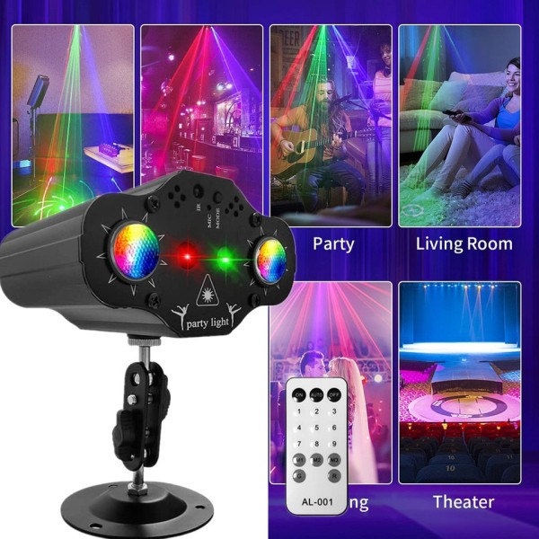 Scen DJ Party Laser Projektor Disco Röst Kontrollerad Röd Grön Blå Strobe Ljus Klubb Familj Semester Jul Ljus