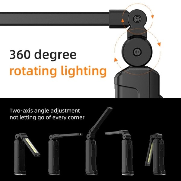 Genopladelig LED+COB Work Lights Ultra Bright 360 grader Med magnetisk base