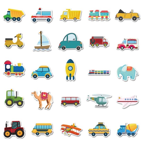 50 stykker Tegnefilm Køretøj Klistermærker Kawaii Varm luftballon Gør-det-selv Børne legetøj