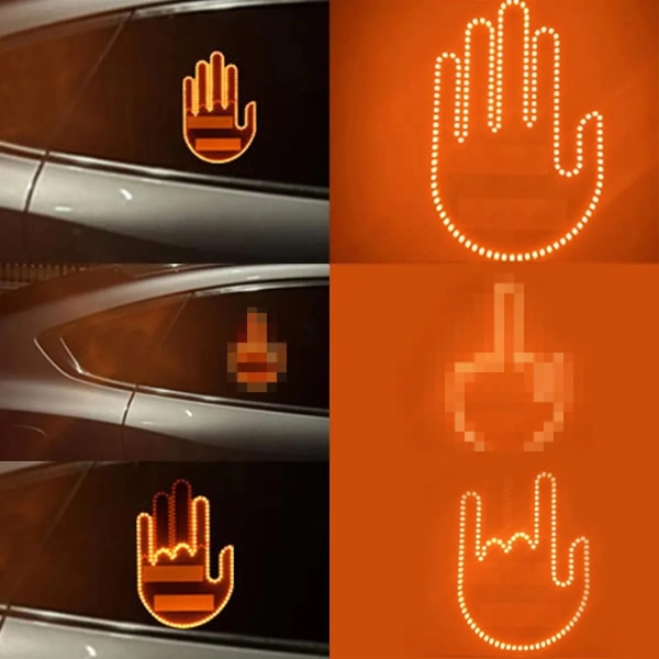 1 Set Bil Finger Light med Fjärrkontroll Cool Funny Car Interior Light FingerUp LED Mellan Finger Hand Lampa Bil Tillbehör