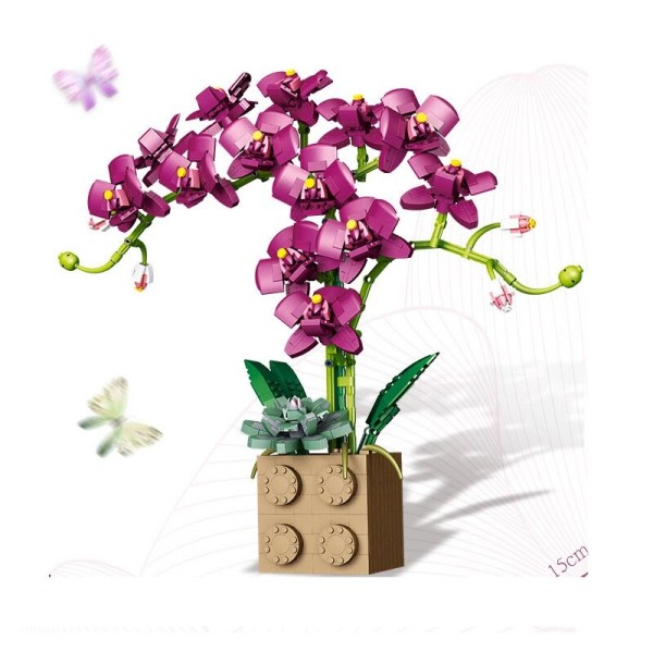 Vaaleanpunainen rakennus lohko kukka orkidea sarja bonsai tyttö rakennus lelu