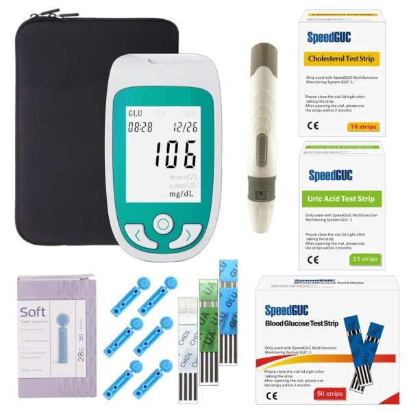 3i1 Multifunktion Kolesterol Urinsyra Blod Glukos Mätare Glukometer Kit