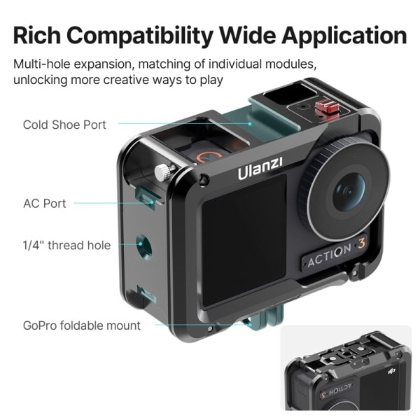 Metal Cage Quick Release GoPro Foldable Mount with Cold Shoe Full Protective Frame Case
