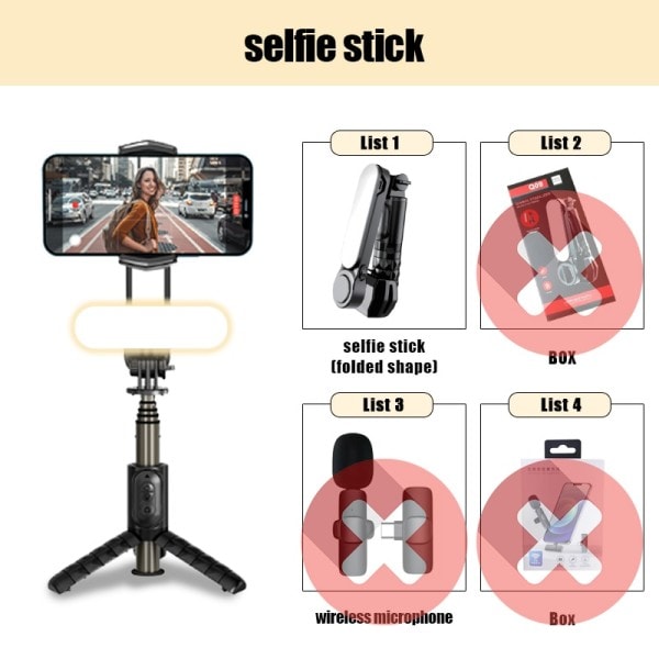 Trådlös Bluetooth Selfie Stick Stativ Handhållen Gimbal Stabilizer Monopod Med fyllning ljus slutare