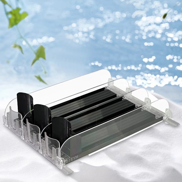 3 gitter drikke Push Rack Drikke Arrangør Dispenser Fjær Push Justerbar Bredde Oppbevaring Hylle E-formet Glide for Kjøkken Kjøleskap