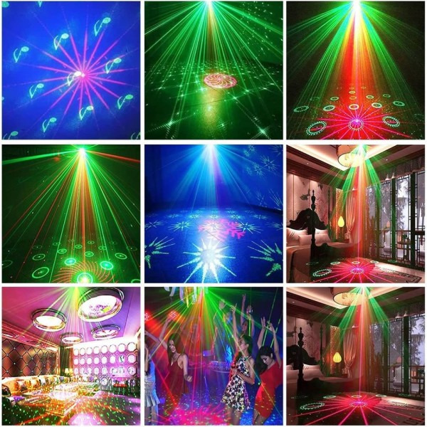 Scen DJ Party Laser Projektor Disco Röst Kontrollerad Röd Grön Blå Strobe Ljus Klubb Familj Semester Jul Ljus