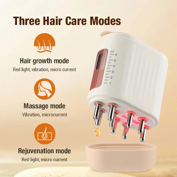 Hoved Hovedbund Massager 625nm LED Lys Vibration Massage Kam Væske Olie Applikator Hår Kam