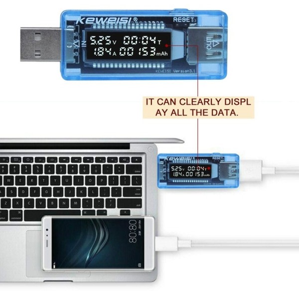 LCD USB ilmaisin USB jännite virta jännite lääkäri laturi kapasiteetti  pistoke ja toisto virta pankki testeri mittari a53e | Fyndiq