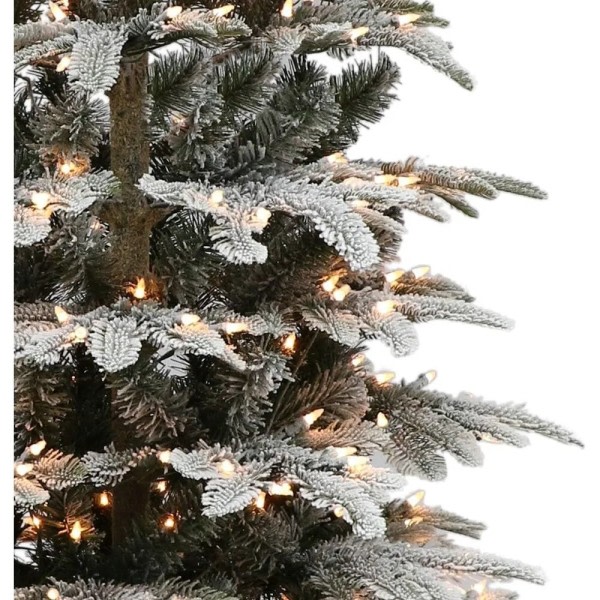 Jul dekorationer 7,5 fot förbelyst smal flockad asp gran konstgjord jul träd