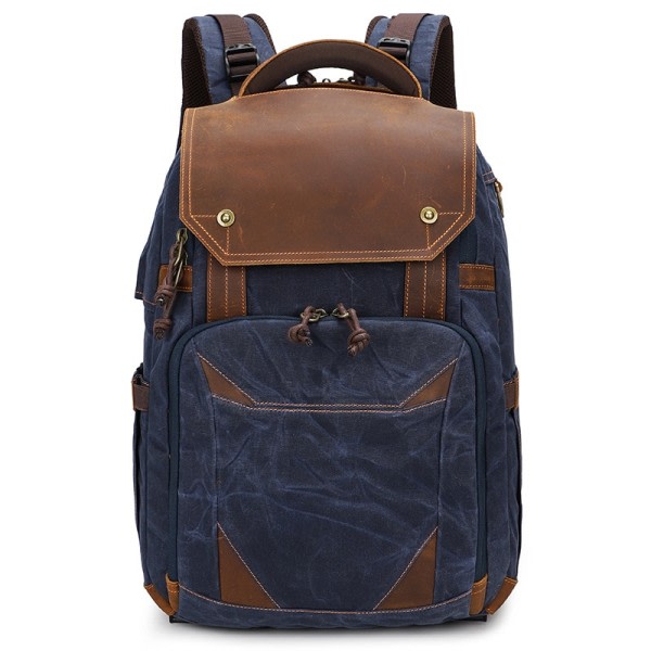 Kamera väska Vattentät Retro Batik Canvas Läder Ryggsäck w USB Port passform 15,4 tum Laptop Her Fotografi väskor