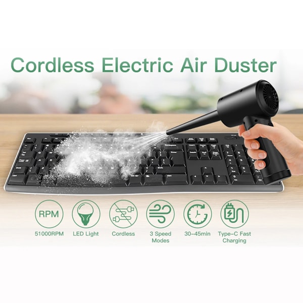 Professionel komprimeret luft duster til tastatur  elektrisk luft blæser computer rengøring ledningsfri luft støv renser
