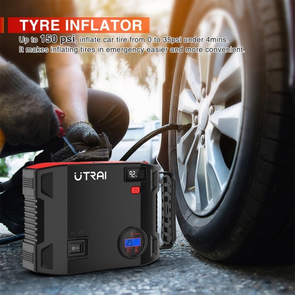 Kompressor 150PSI Luft Pumpe Cykel Bil 2000A Jump Starter  Power Bank Trådløs Dæk Inflator